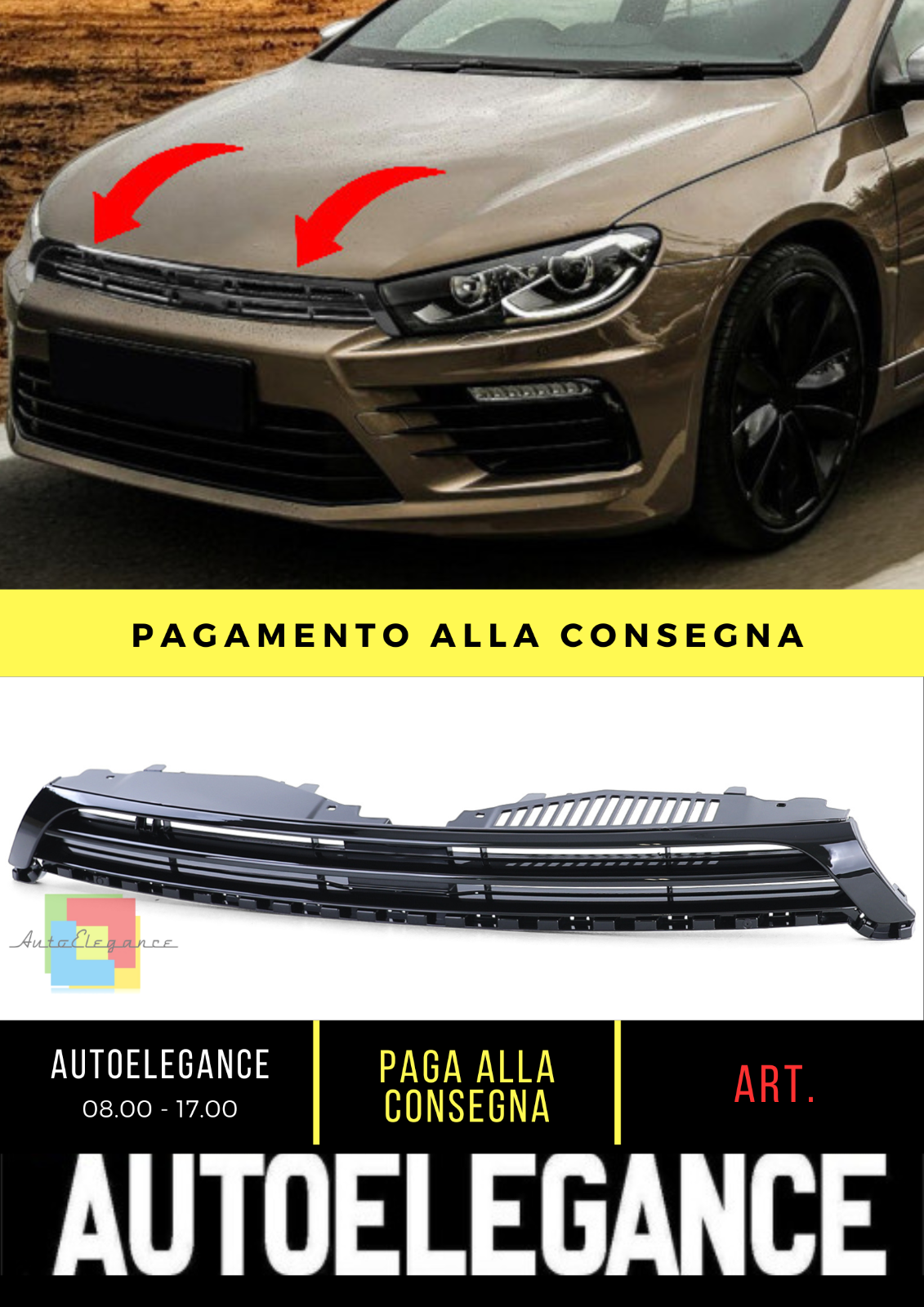 Calandra Nero Lucido per VW Scirocco 2.0 R 09-14 Pre-Facelift