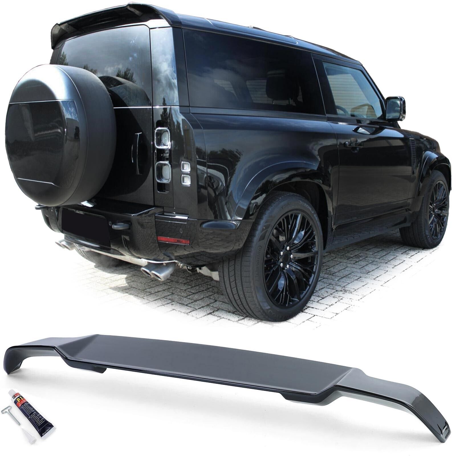 Gl&auml;nzend schwarze Dachheckspoilerlippe f&uuml;r Land Rover Defender L663 90 110