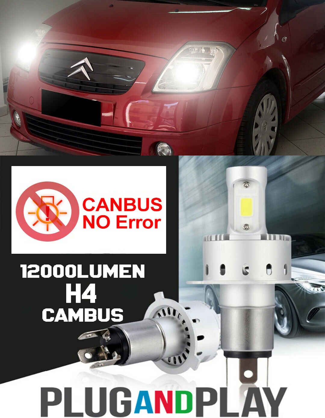 KIT LAMPADE H4 BI-LED LED CITROEN C2 NO AVARIA 12.000LM CAMBUS