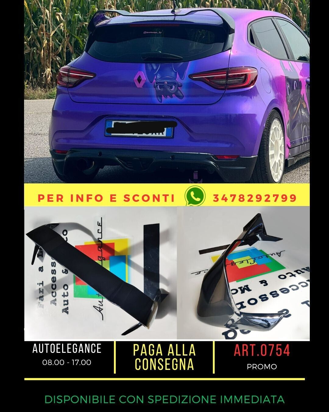 0754 Spoiler Clio 5 2019+ Standard Look Rs Noir Poli