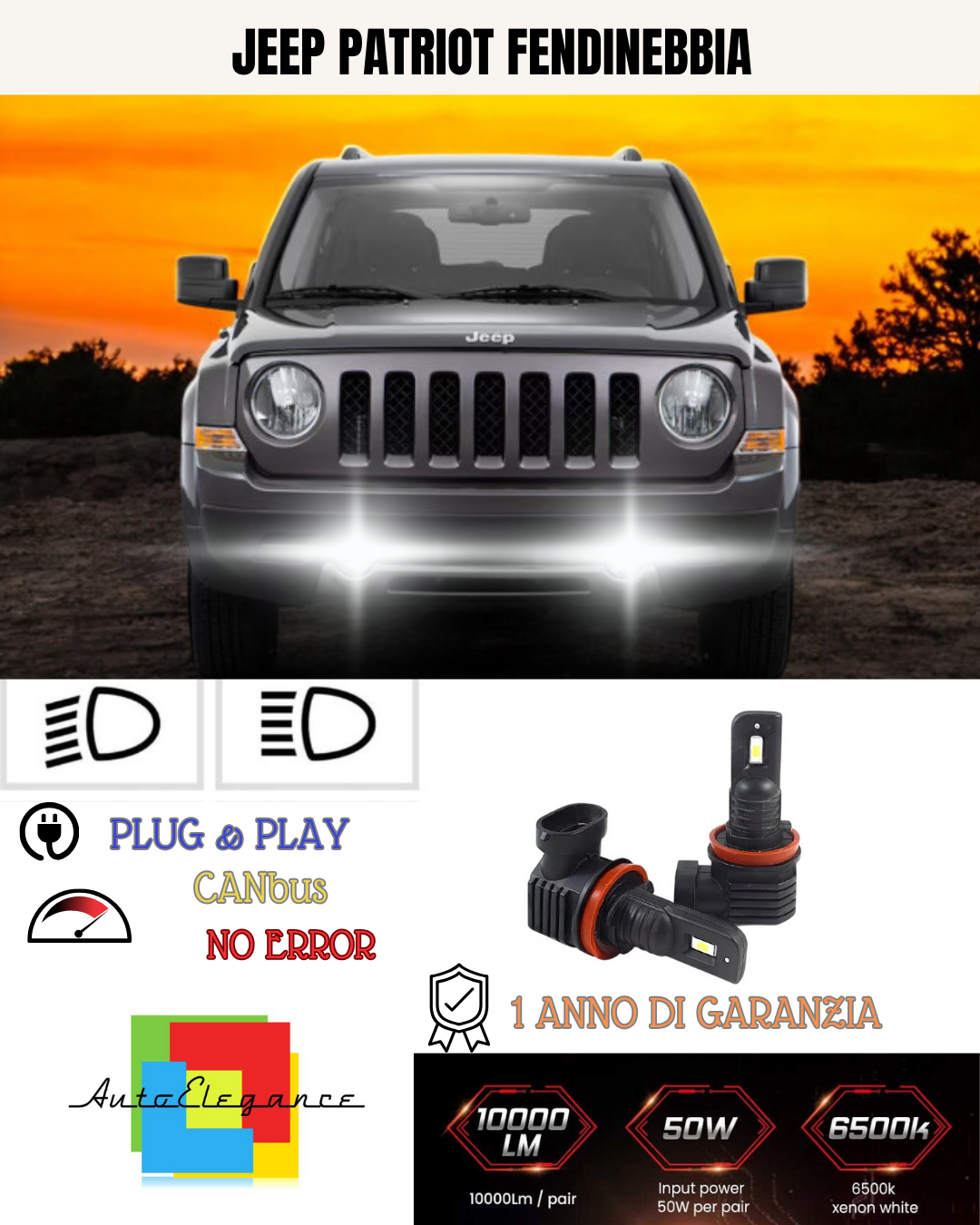 ?KIT LED H10 JEEP PATRIOT 6000K BIANCO FENDINEBBIA ?
