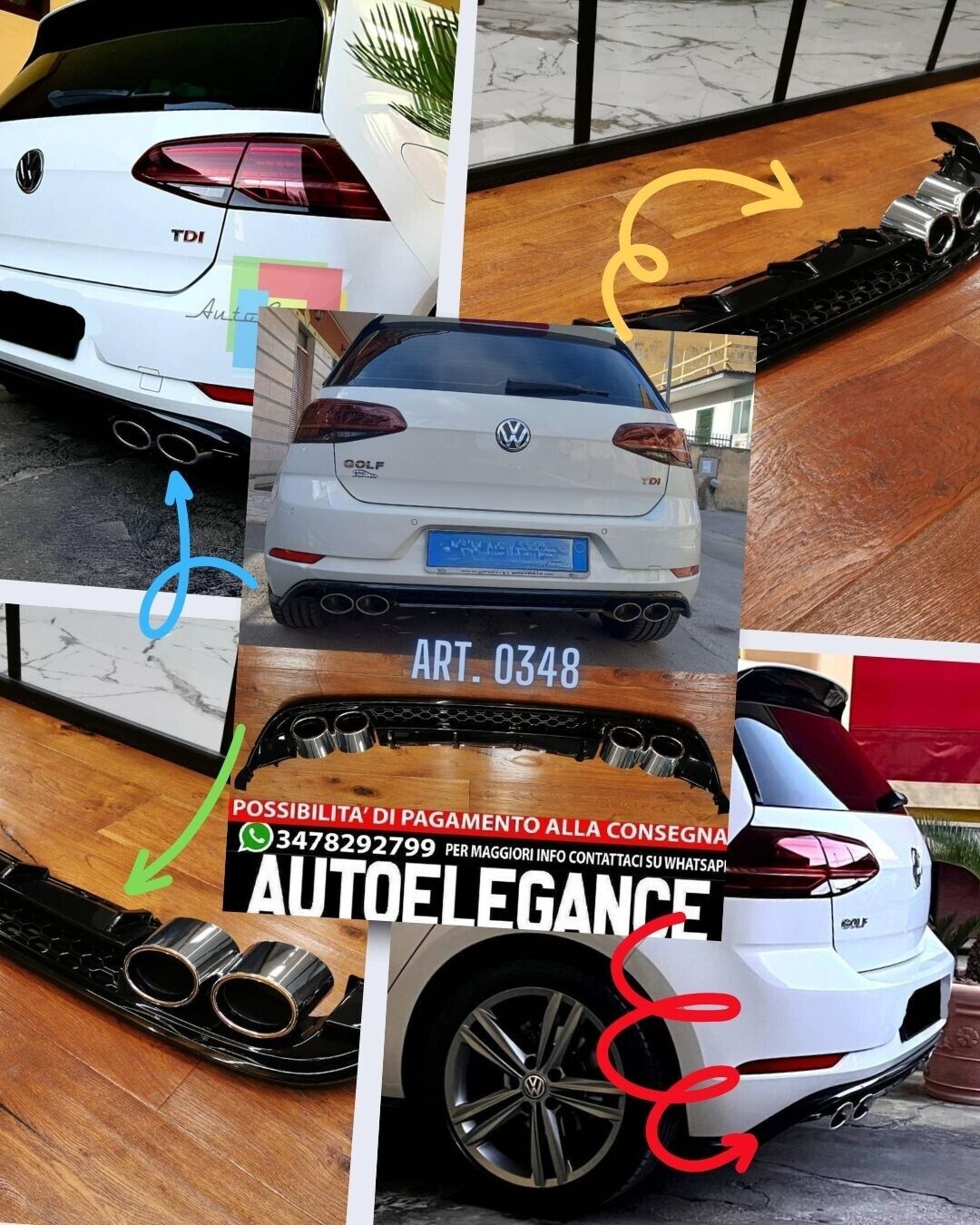 DIFUSOR TRASERO ADECUADO PARA VW GOLF 7.5 2+2 MIRADA DE PANAL DISE&Ntilde;O DEPORTIVO