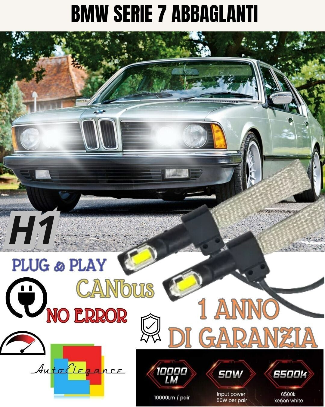 KIT FULL LED BMW SERIE 7 E32 LAMPADE LED H1 6000K XENON BIANCO ABBAGLIANTE