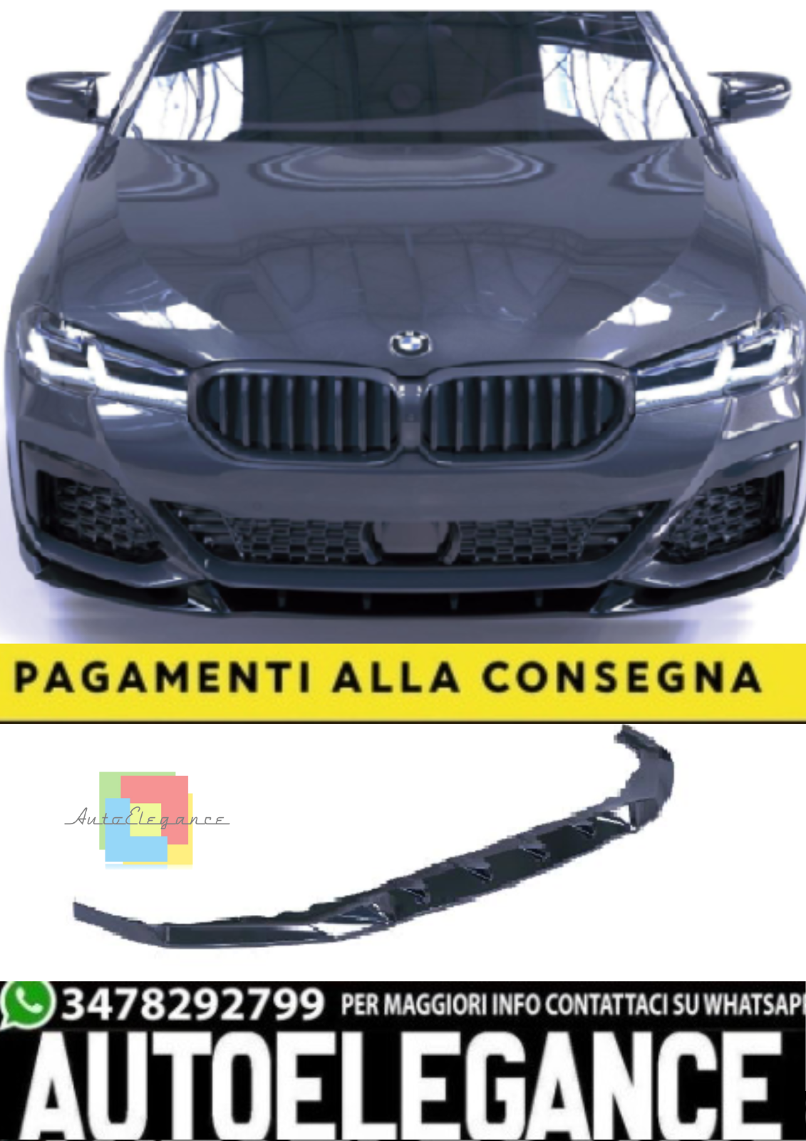 SPLITTER Avant pour BMW Serie 5 G30 Lifting M-PACK (2020&ndash;2023) &ndash; Noir