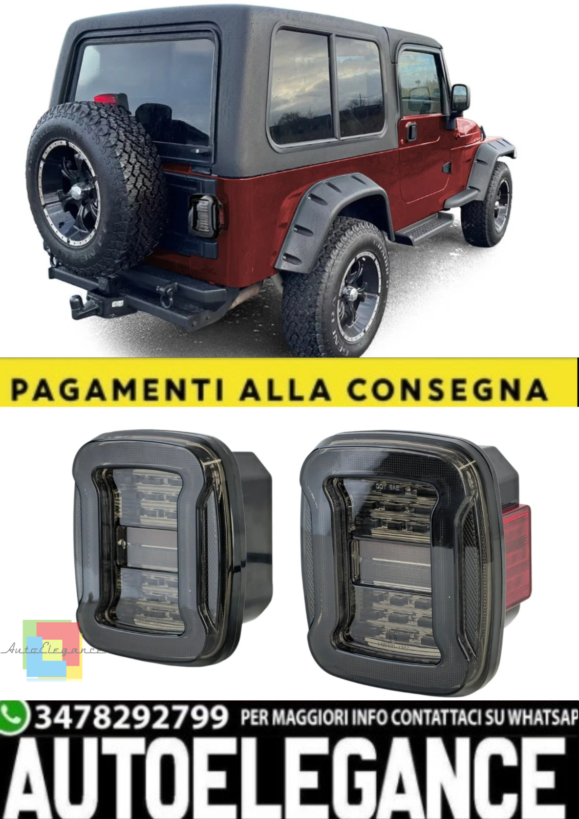 Scheinwerfer Hinten Led- Schwarz Rauch f&uuml;r Jeep Wrangler CJ / Yj / Tj (1986 &ndash;