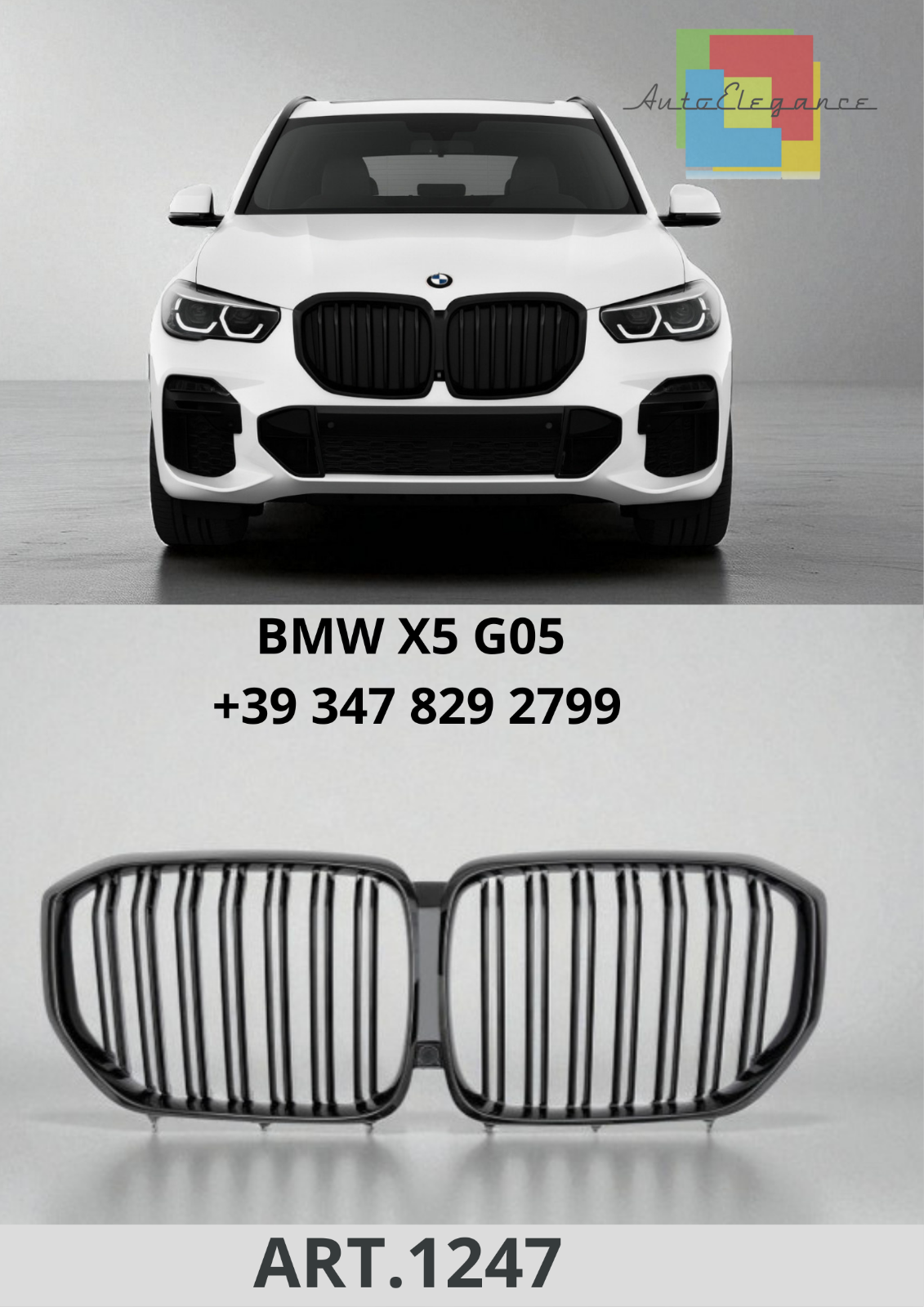 ART.1247 K&uuml;hlergrill Sport Doppelt Reeds Schwarz Gl&auml;nzend f&uuml;r BMW X5 G05
