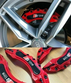 AUDI SET 4x COVER COPRI PINZE FRENI ROSSO ANTERIORI & POSTERIORI LOOK SLINE -1