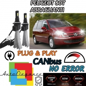 KIT ABBAGLIANTE A LED PEUGEOT 807 LED H7 6000K 6400 LUMEN BIANCO NO ERROR