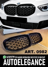 0982 K&uuml;hlergrill F&uuml;r BMW Serie 1 F40 Gitter Vorne Diamant Schwarz M Sport