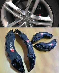 AUDI SET 4x COVER COPRI PINZE FRENI NERO ANTERIORI & POSTERIORI LOOK SLINE -2