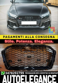 ⭐GRIGLIA ADATTA PER AUDI A3 8V 2017-2020 LOOK RS3 LOOK NERO LUCIDA⭐