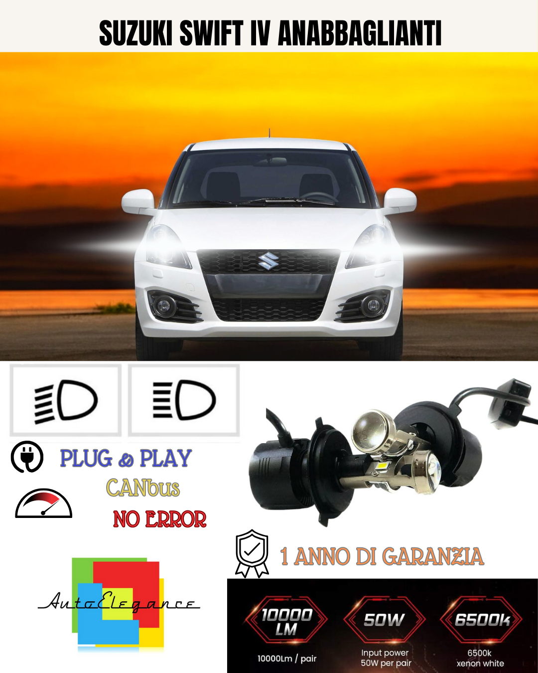 KIT BI-LED H4 PER  SUZUKI SWIFT IV 18000 LUMEN 6000K