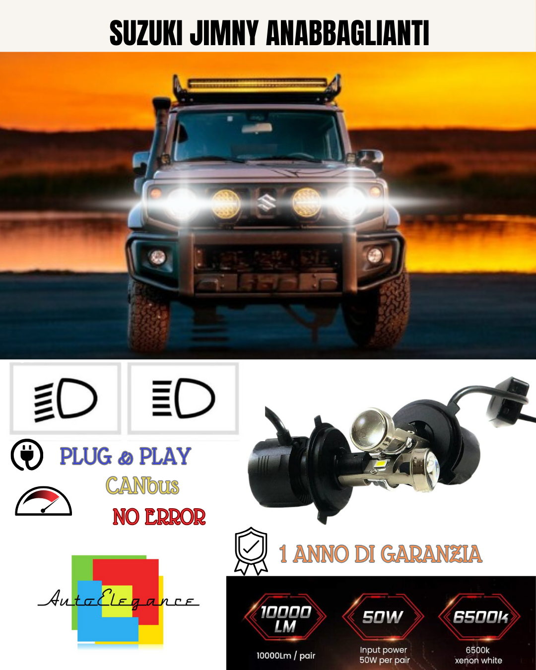 KIT BI-LED H4 PER SUZUKI JIMNY 18000 LUMEN 6000K