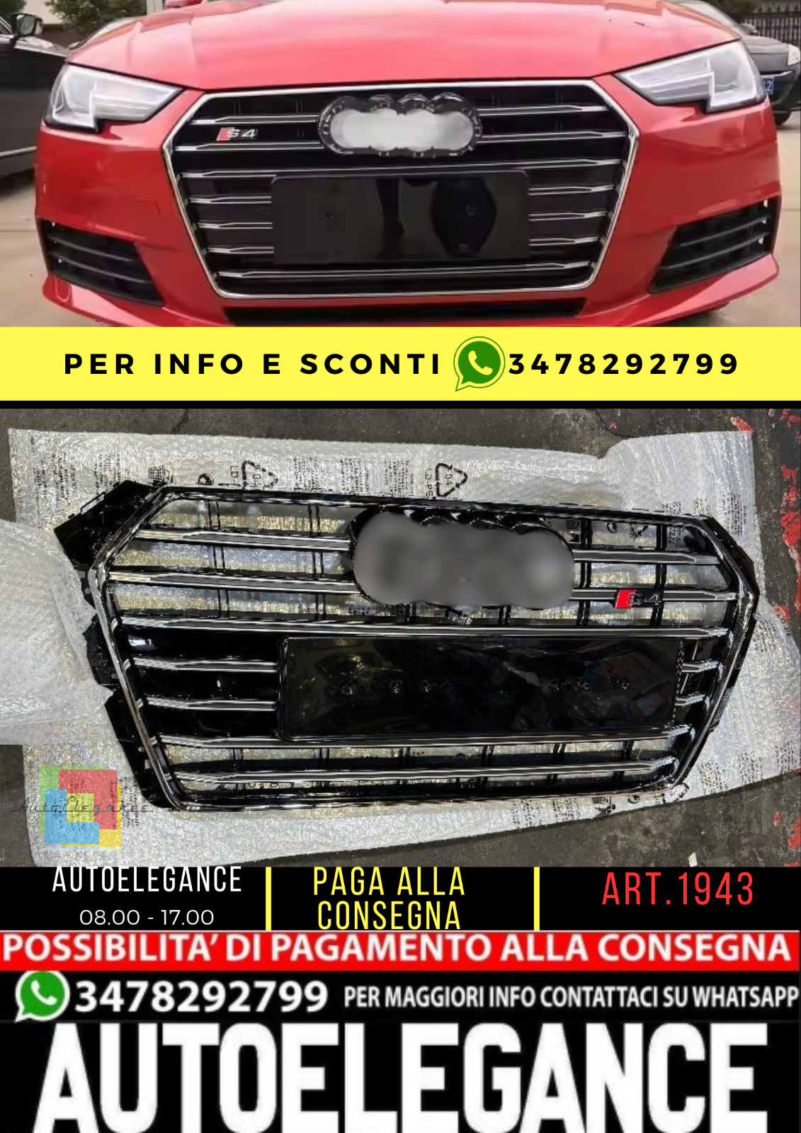 ⭐1943 GRIGLIA ADATTO PER A4 B9 2015-2019 LOOK S4 NERA PROFILI CROMATI⭐