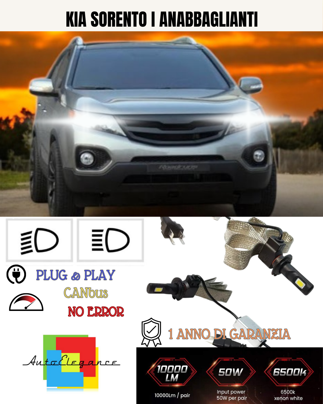 KIT LED H7 PER KIA SORENTO I BIANCO 6000K ANABBAGLIANTI