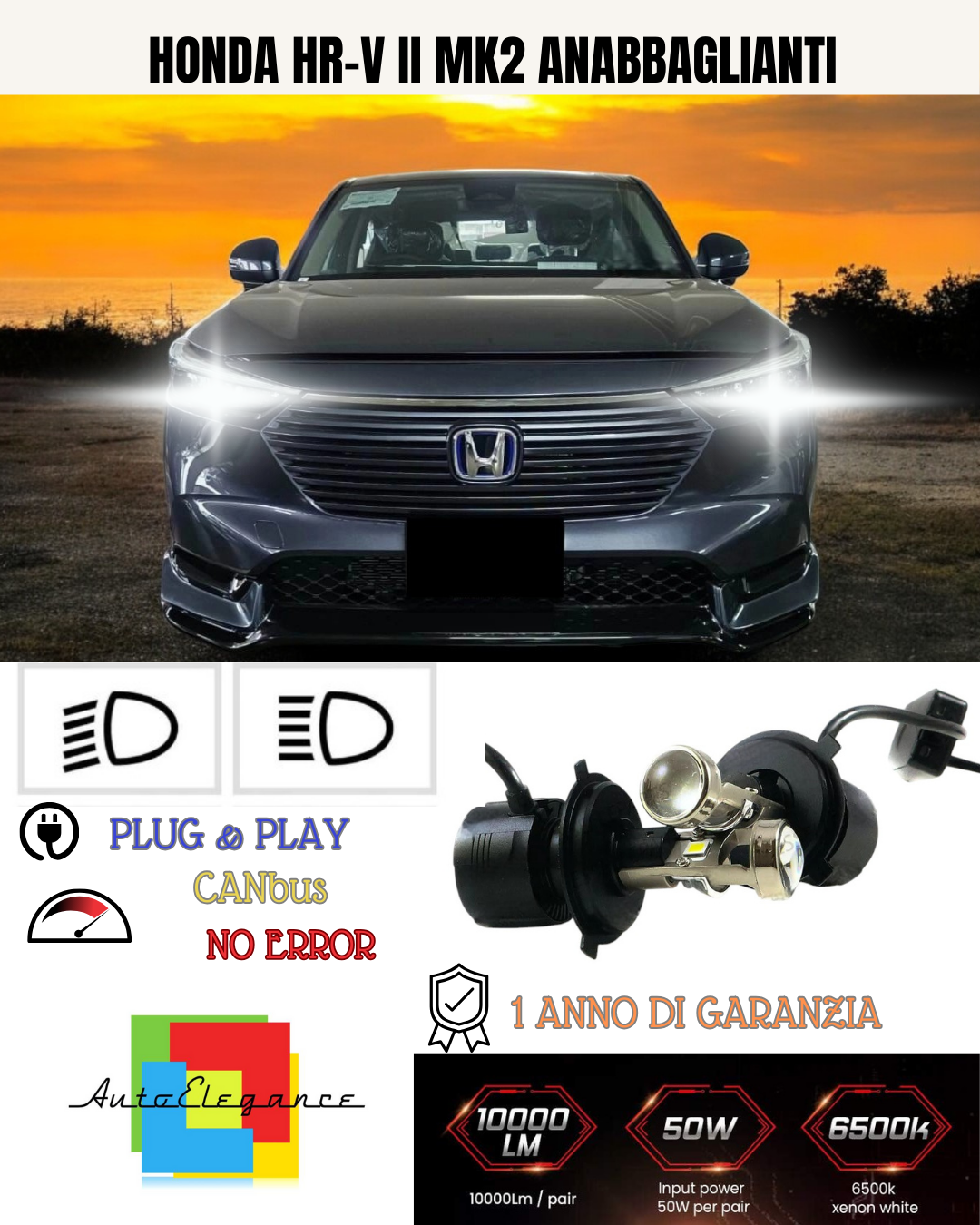 KIT BI-LED H4 PER HONDA HR-V II MK2 18000 LUMEN 6000K