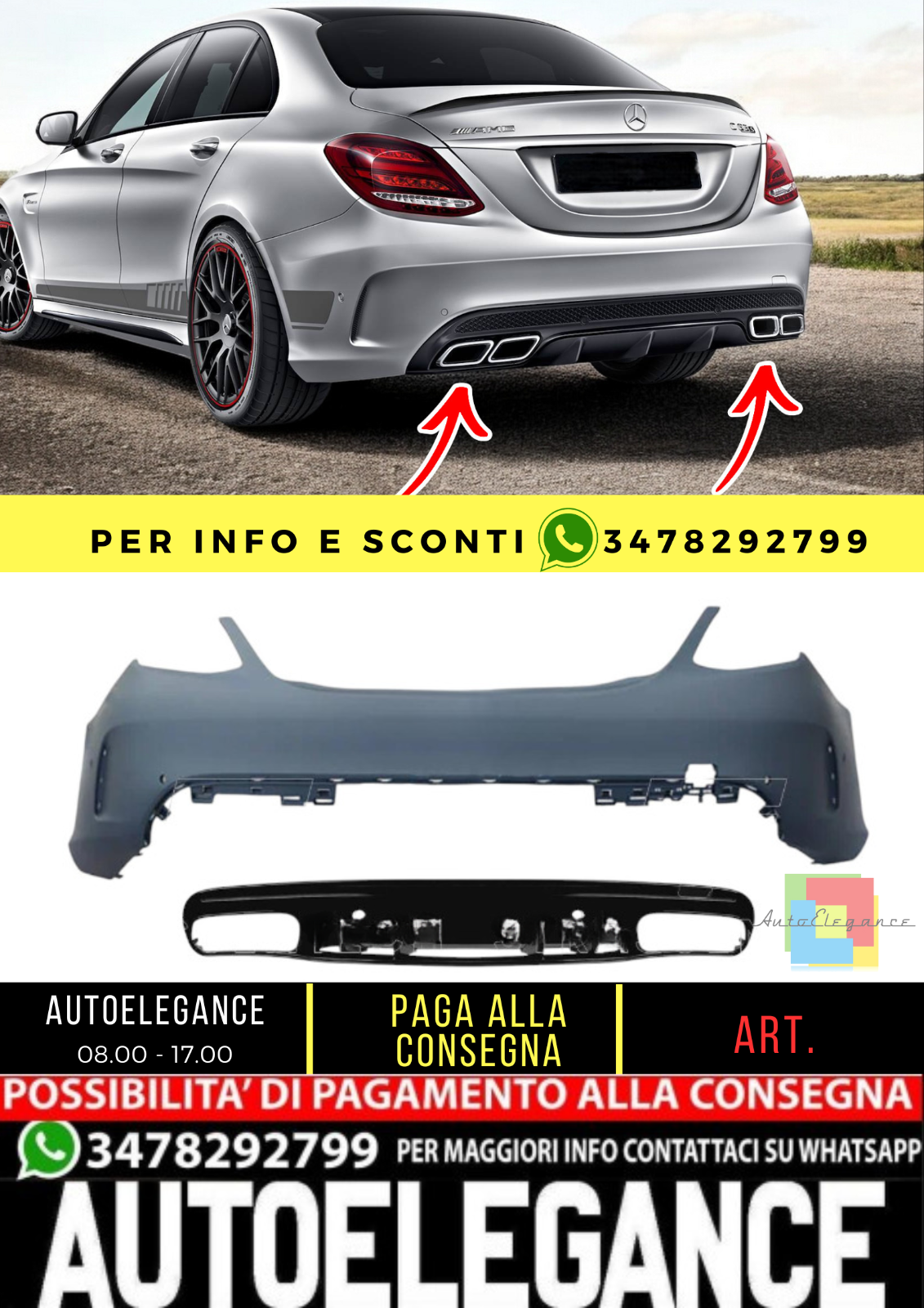 🔥Paraurti posteriore C63 AMG Facelift Look per Mercedes Classe C (W205) Berli🔥