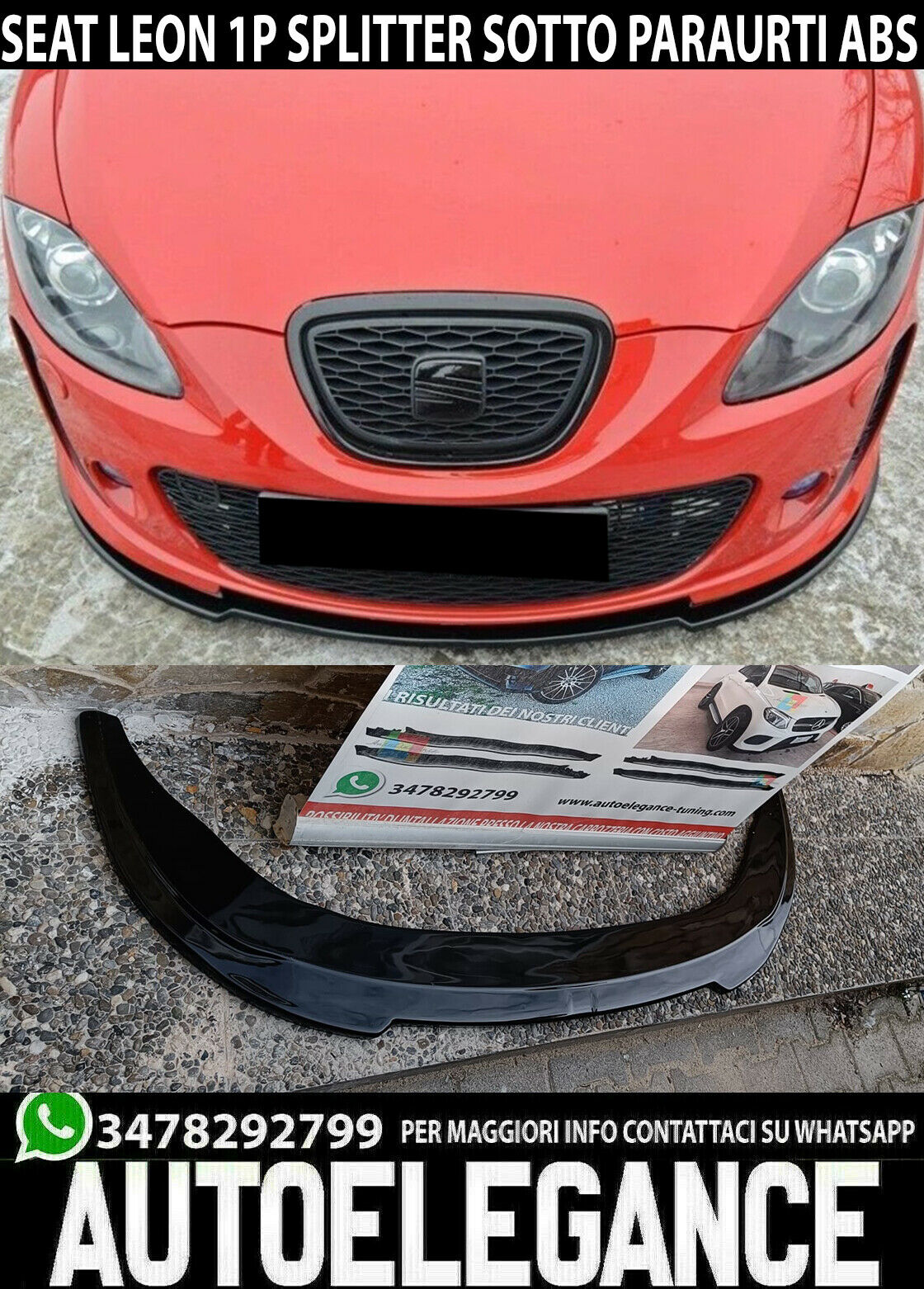 BAFFO SOTTO PARAURTI ANTERIORE SEAT LEON 1P ABS SPORTIVO NERO LIP SPLITTER ..-