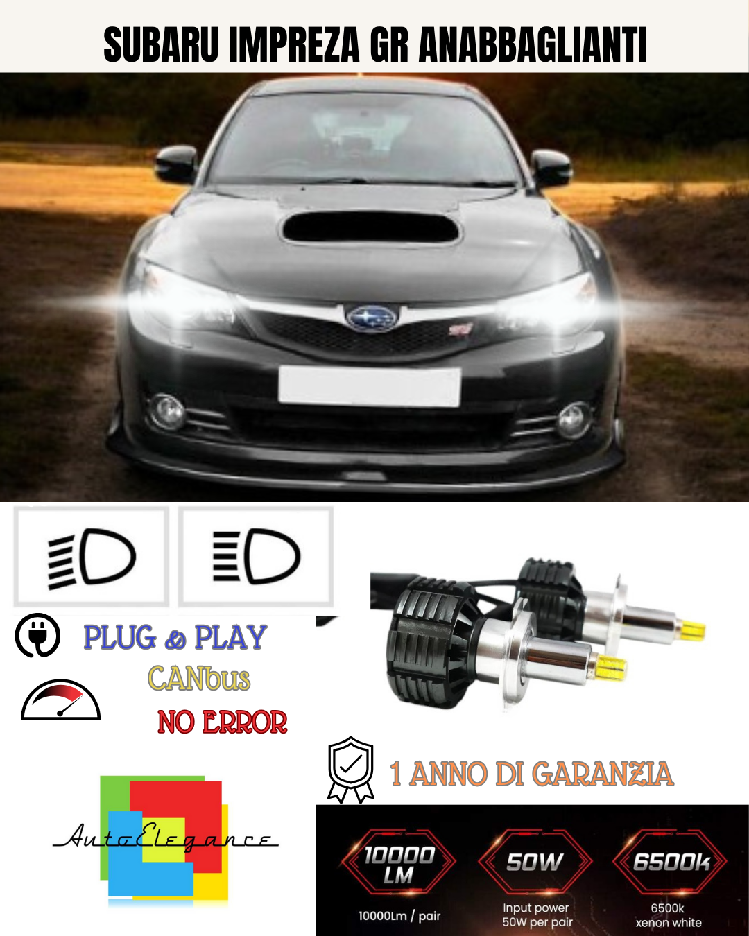 KIT LED H7 PER SUBARU IMPREZA GR BIANCO 9600 LUMEN 6000K ANABBAGLIANTI