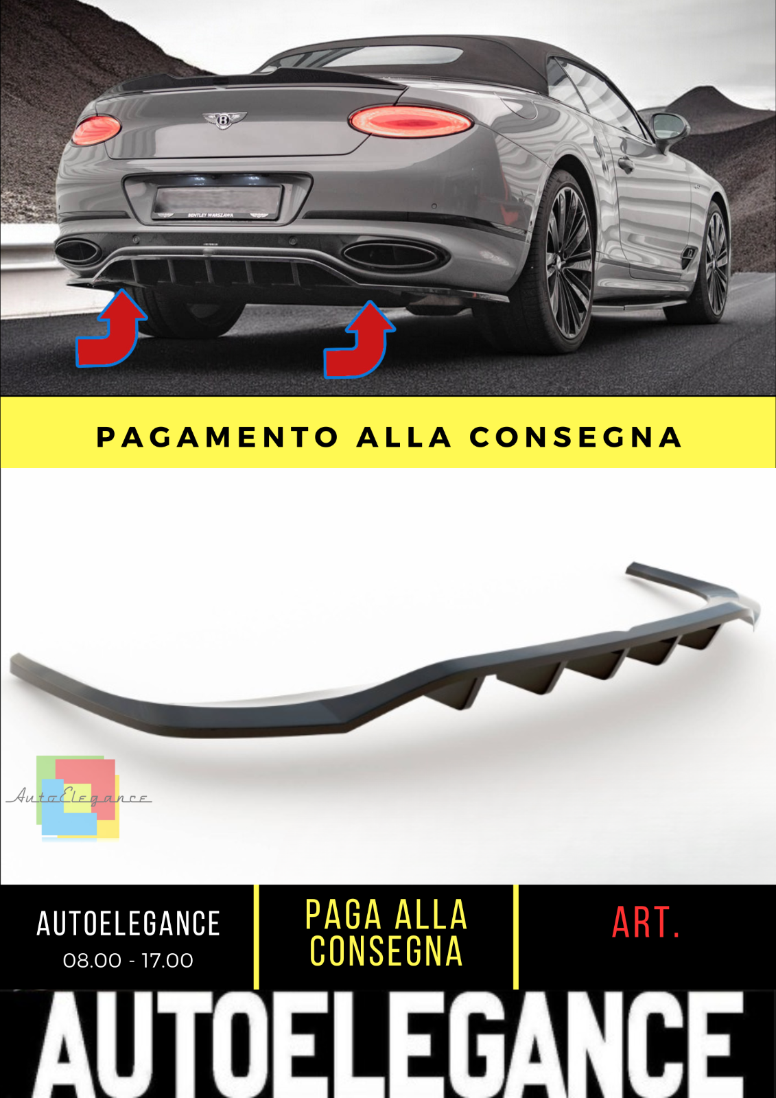 ✨Splitter posteriore (con barre verticali) Bentley Continental GT Mk3✨