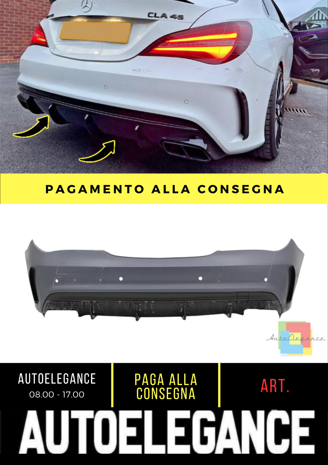 🔥Paraurti posteriore CLA45 AMG Look per Mercedes CLA (C117) (2013-2019)🔥