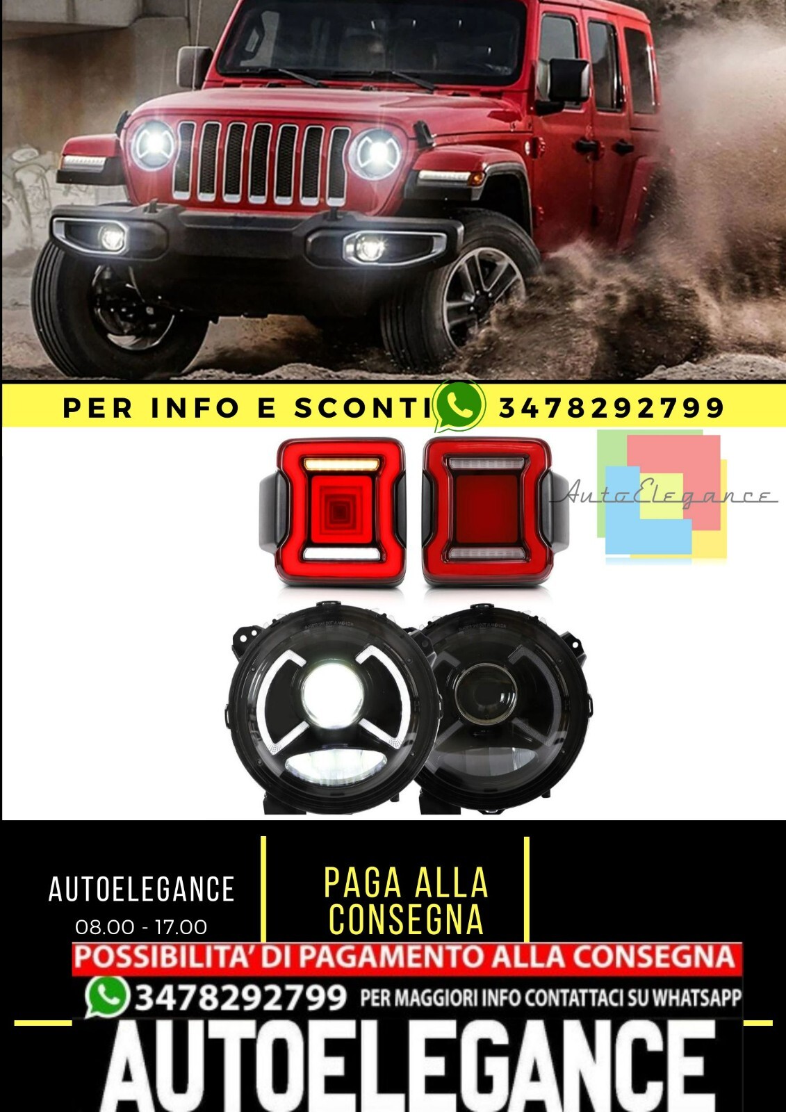 Fari e fanali posteriori Full LED da 9 pollici per Jeep Wrangler JL,JLU 2018