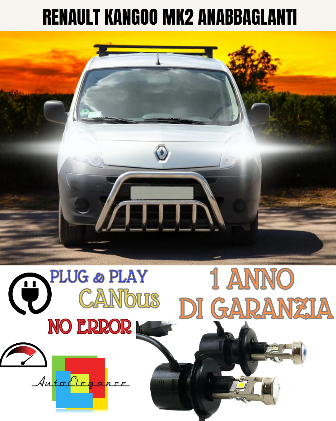 KIT BI-LED H4 RENAULT KANGOO MK2 18000 6000K ANABBAGLIANTI