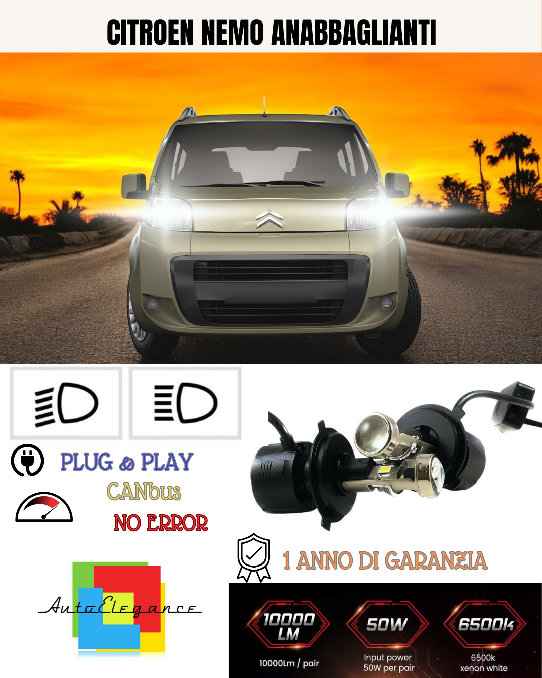 KIT BI-LED H4 PER CITROEN NEMO 18000 LUMEN 6000K