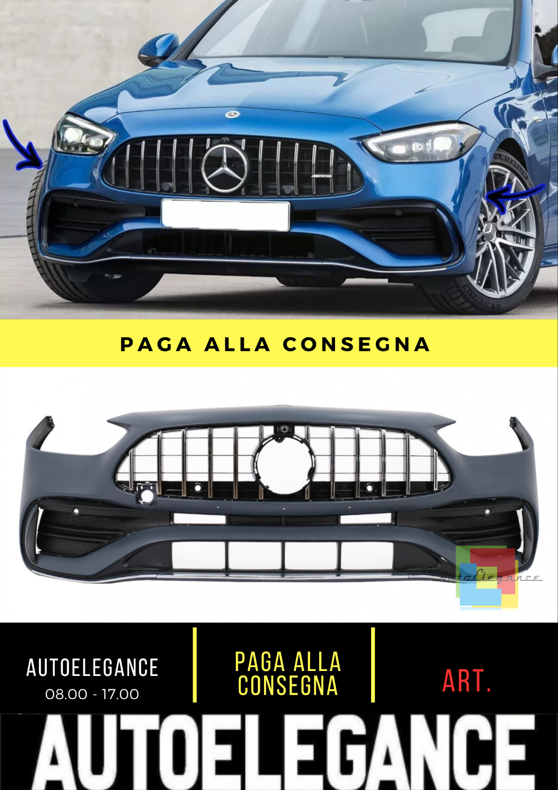 ⭐Paraurti anteriore con griglia Mercedes Classe C W206 S206 PANAMERICANA⭐