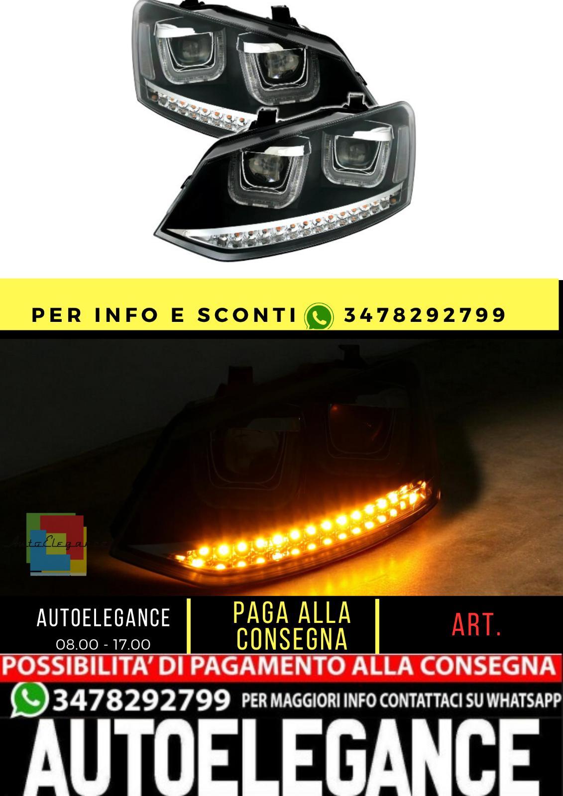 Set fari indicatori LED per VW Polo6R U-Tube luce di marcia diurna look nero