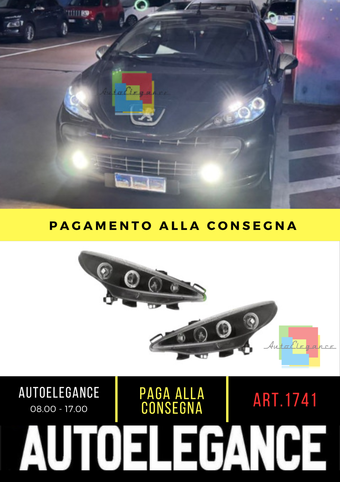 ❄?⭐1741 FARI ANTERIORI ADATTO PER PEUGEOT 207 207 CC 06-2012 NERI ANGEL EYES⭐❄?