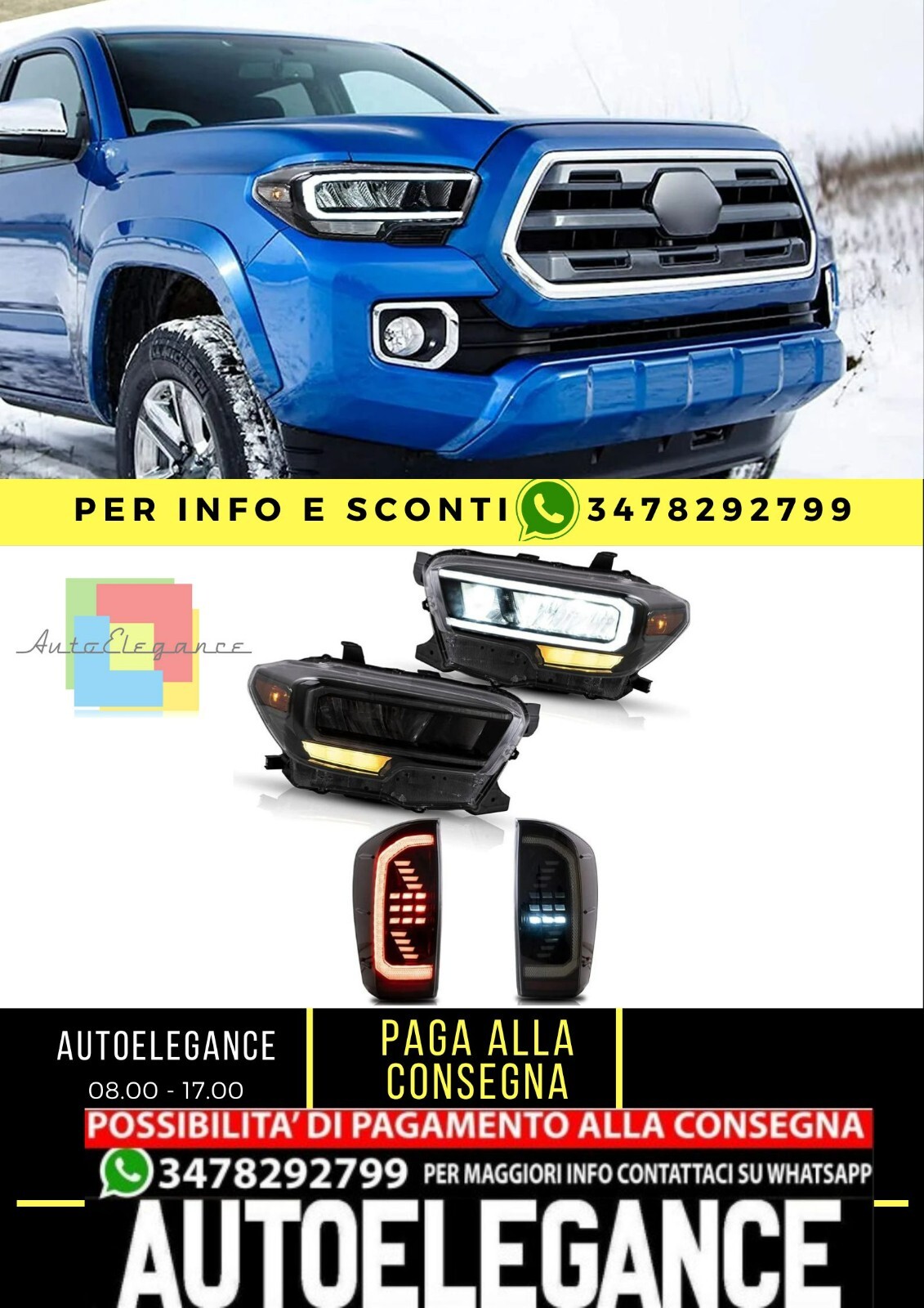 Fari anteriori e posteriori a LED compatibili con Toyota Tacoma 2016-2019