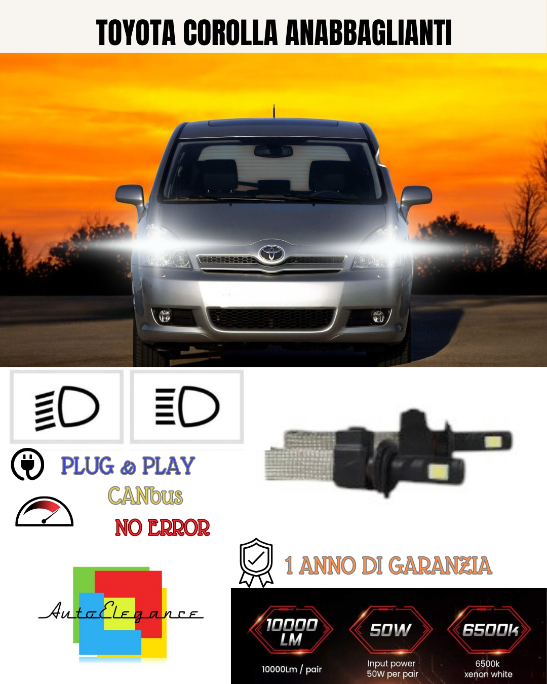 KIT LED HB4 PER TOYOTA COROLLA 6000K BIANCO ANABBAGLIANTI