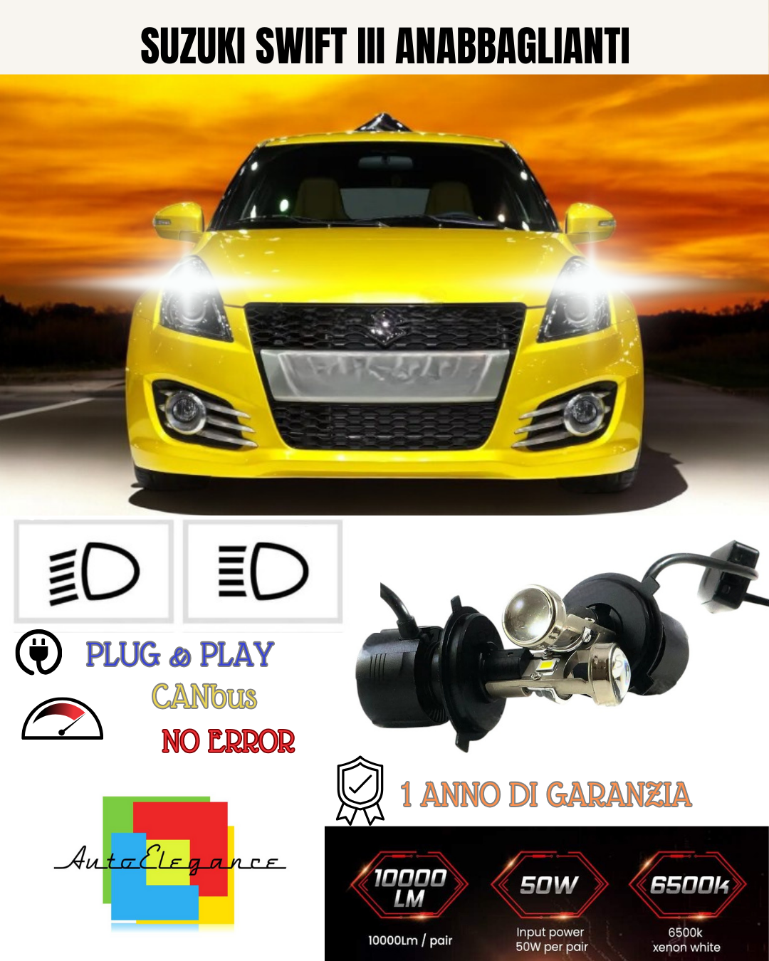 KIT BI-LED H4 PER SUZUKI SWIFT III 18000 LUMEN 6000K