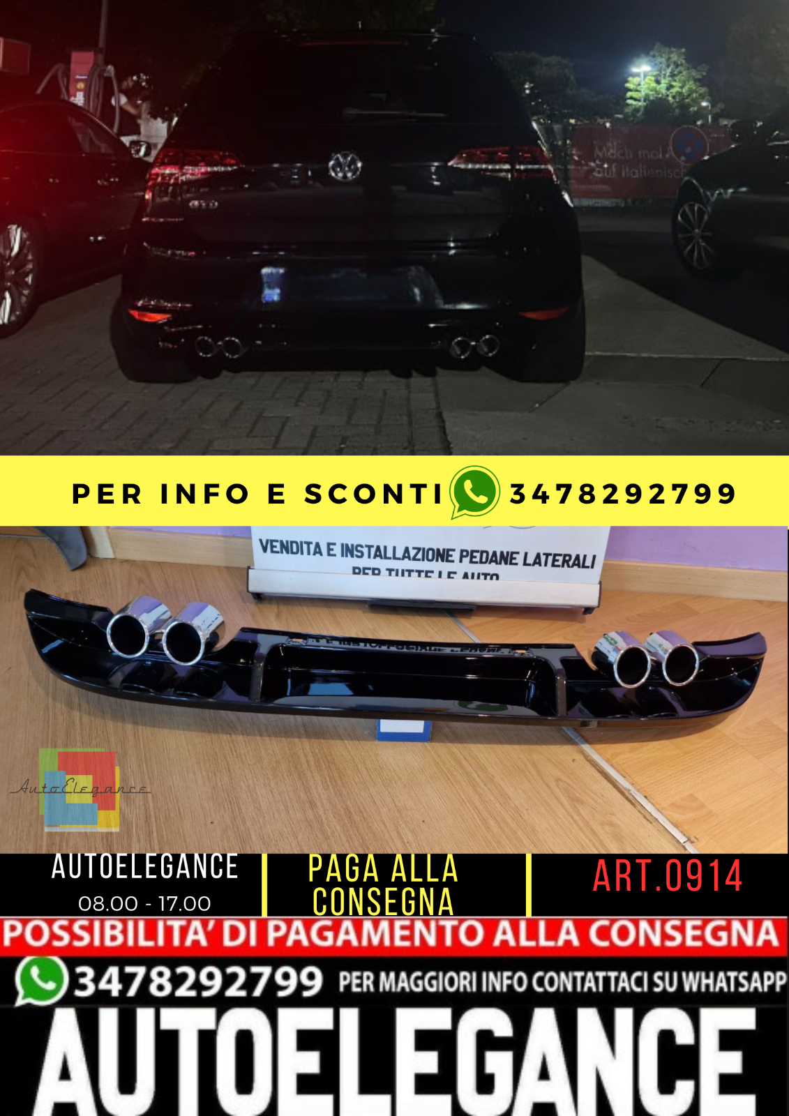 ⭐0914 DIFFUSORE ADATTO PER VW GOLF 7.5 LOOK RLINE TERMINALI ⭐