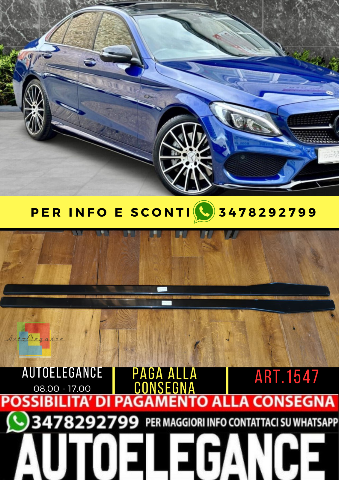 ⭐1547 Sotto minigonne adatto per mercedes classe c w205 c205 nero lucido⭐