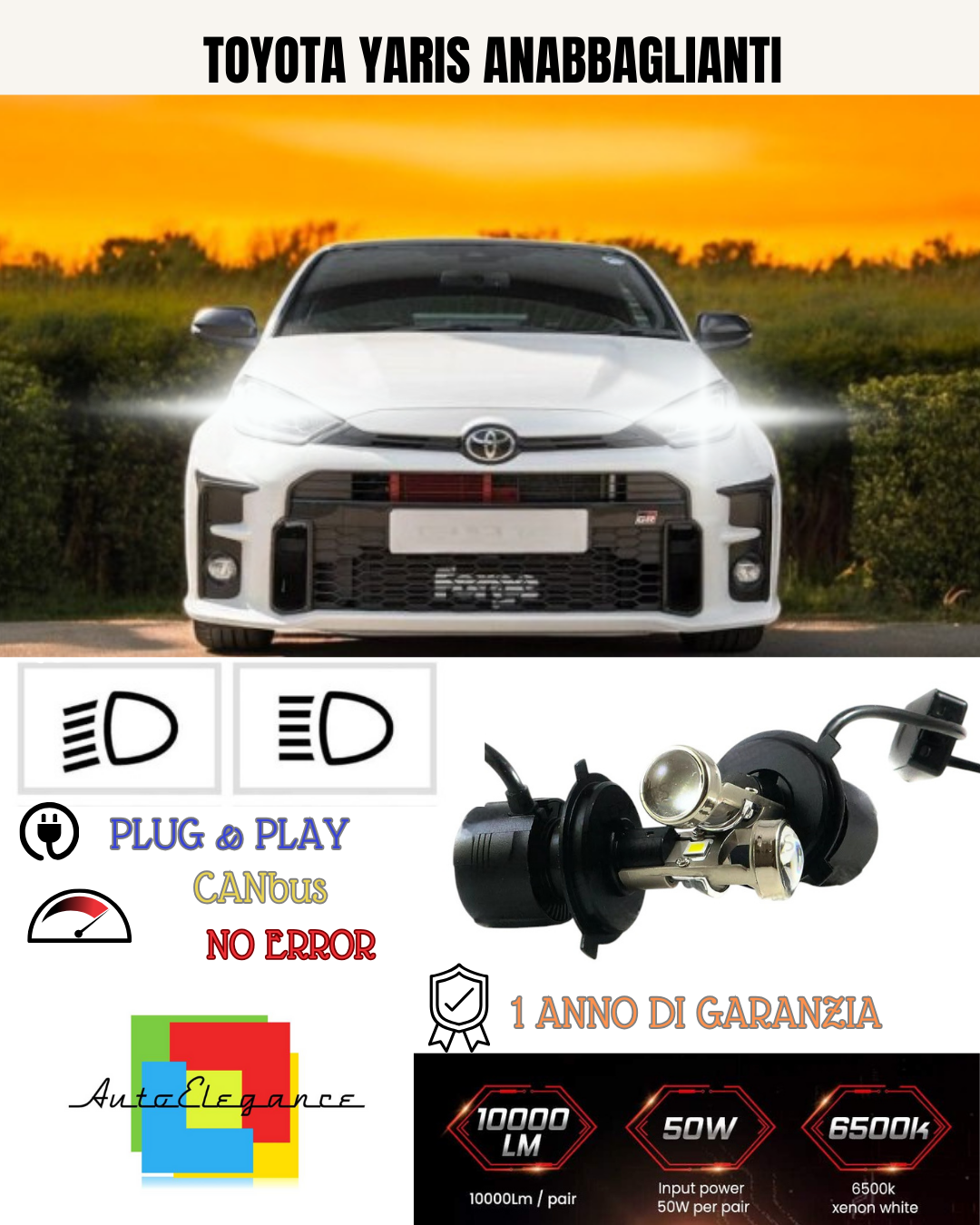 KIT BI-LED H4 PER TOYOTA YARIS 18000 LUMEN 6000K
