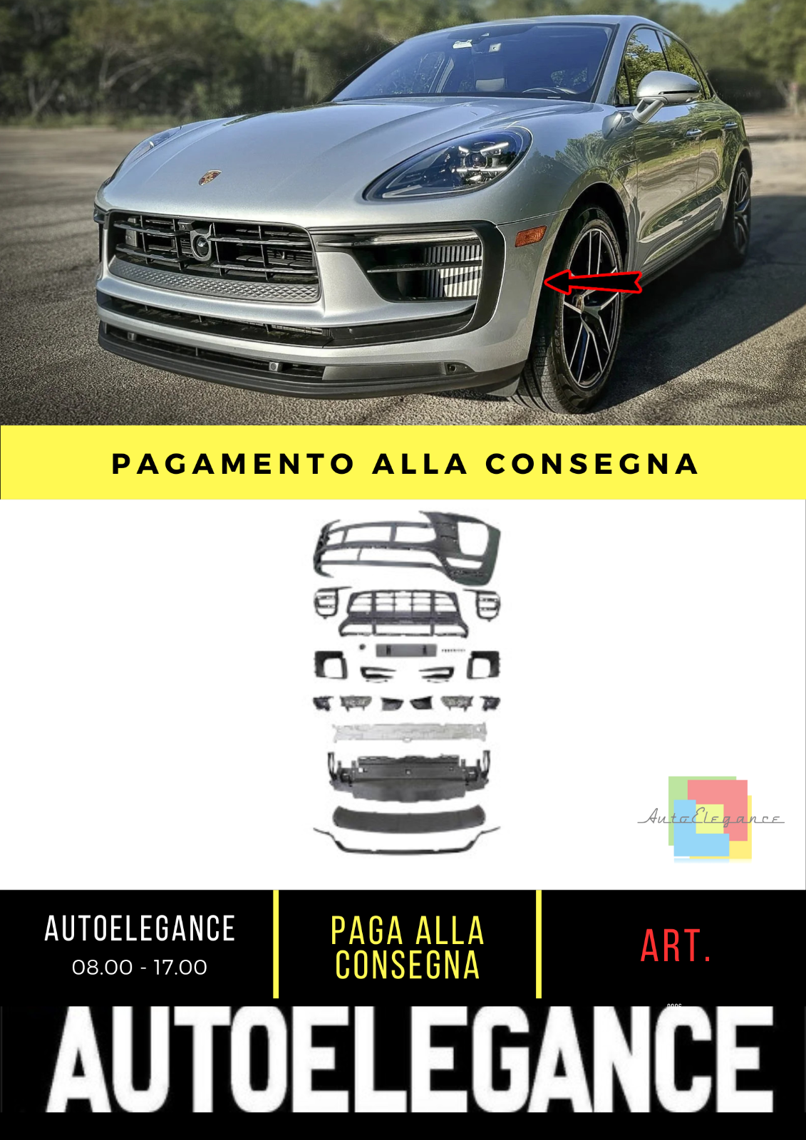 ⭐Paraurti anteriore ADATTO PER Porsche MACAN 14-18 Turbo Look  SENZA TELECAMERA⭐