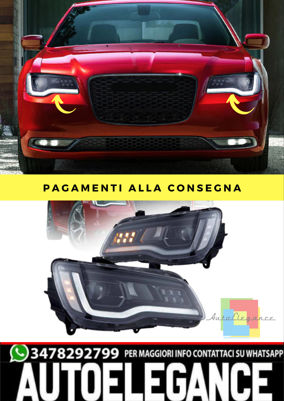 🔥Fari a proiettore LED VLAND per Chrysler 300 2011&ndash;2023🔥