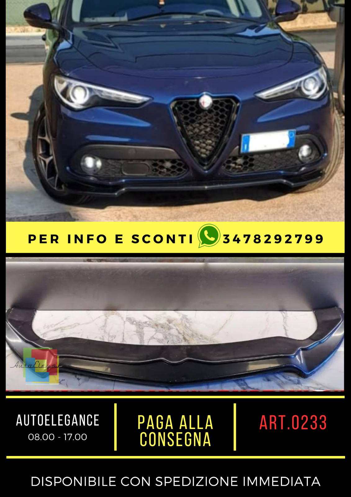 ?SPLITTER ANTERIORE ADATTO PER ALFA ROMEO STELVIO NERO LUCIDO LOOK RS?