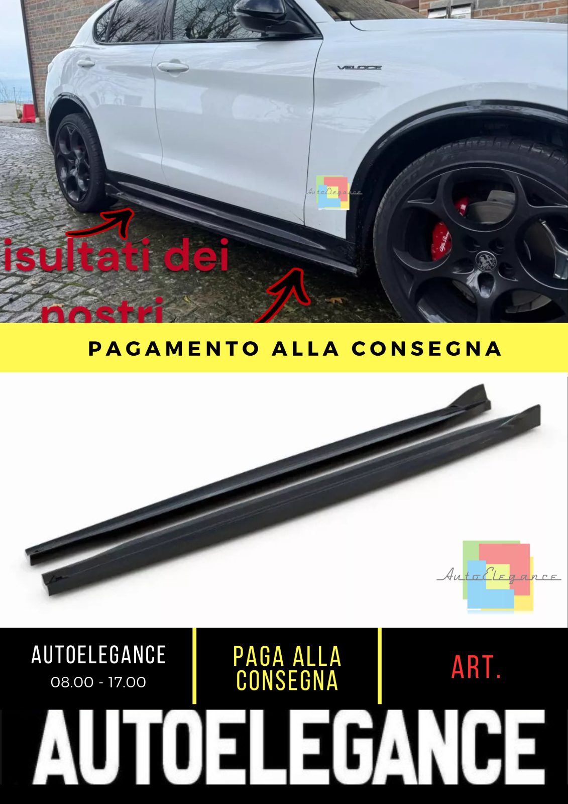 ⭐Minigonne Laterali Diffusori ADATTO PER Alfa Romeo Stelvio Quadrifoglio Mk1⭐