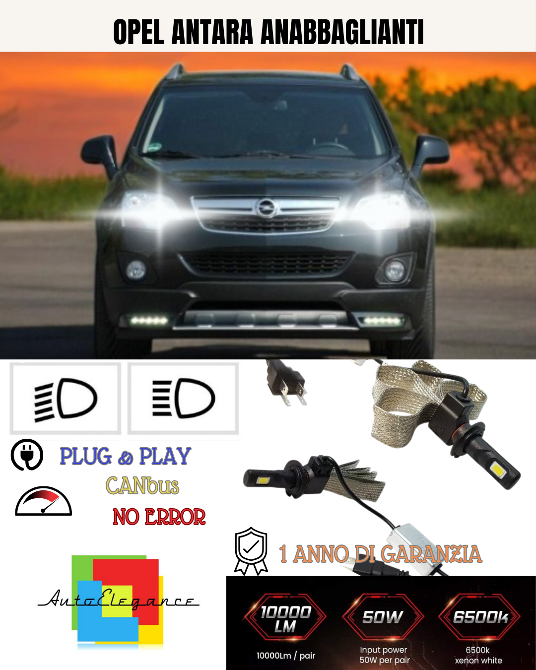 KIT LED H7 PER OPEL ANTARA BIANCO 6000K ANABBAGLIANTI