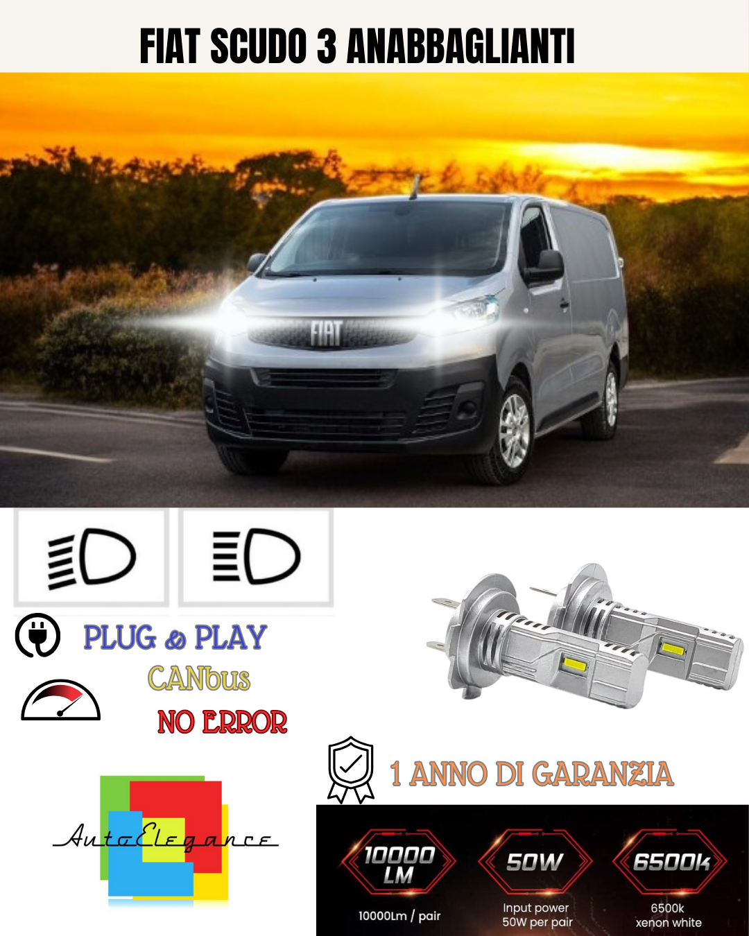 KIT LED FIAT SCUDO 3 H7 6000K BIANCO ANABBAGLIANTI