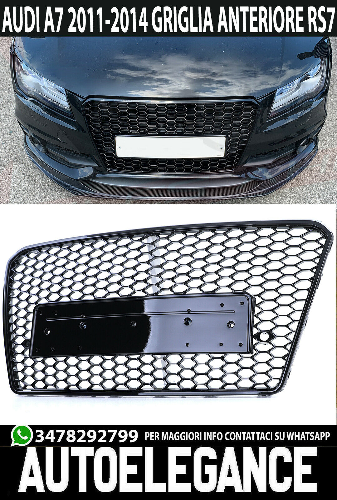 AUDI A7 2010-2014 GRIGLIA ANTERIORE CALANDRA RS7 NIDO D'APE NERA - NO LOGO