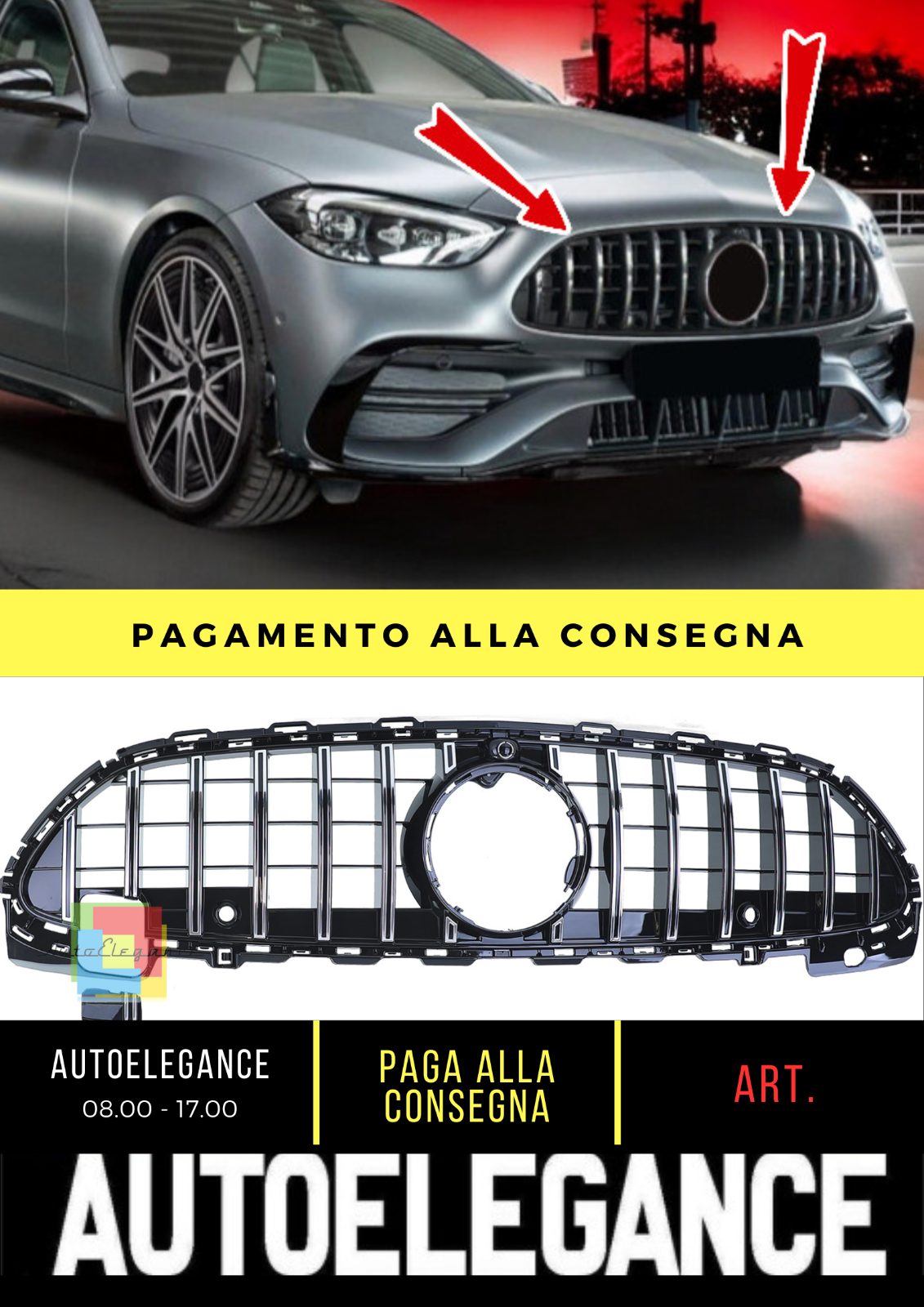 ⭐Griglia Sport Cromo Nero per Mercedes Classe C W206 S206 da 21 PANAMERICANA⭐