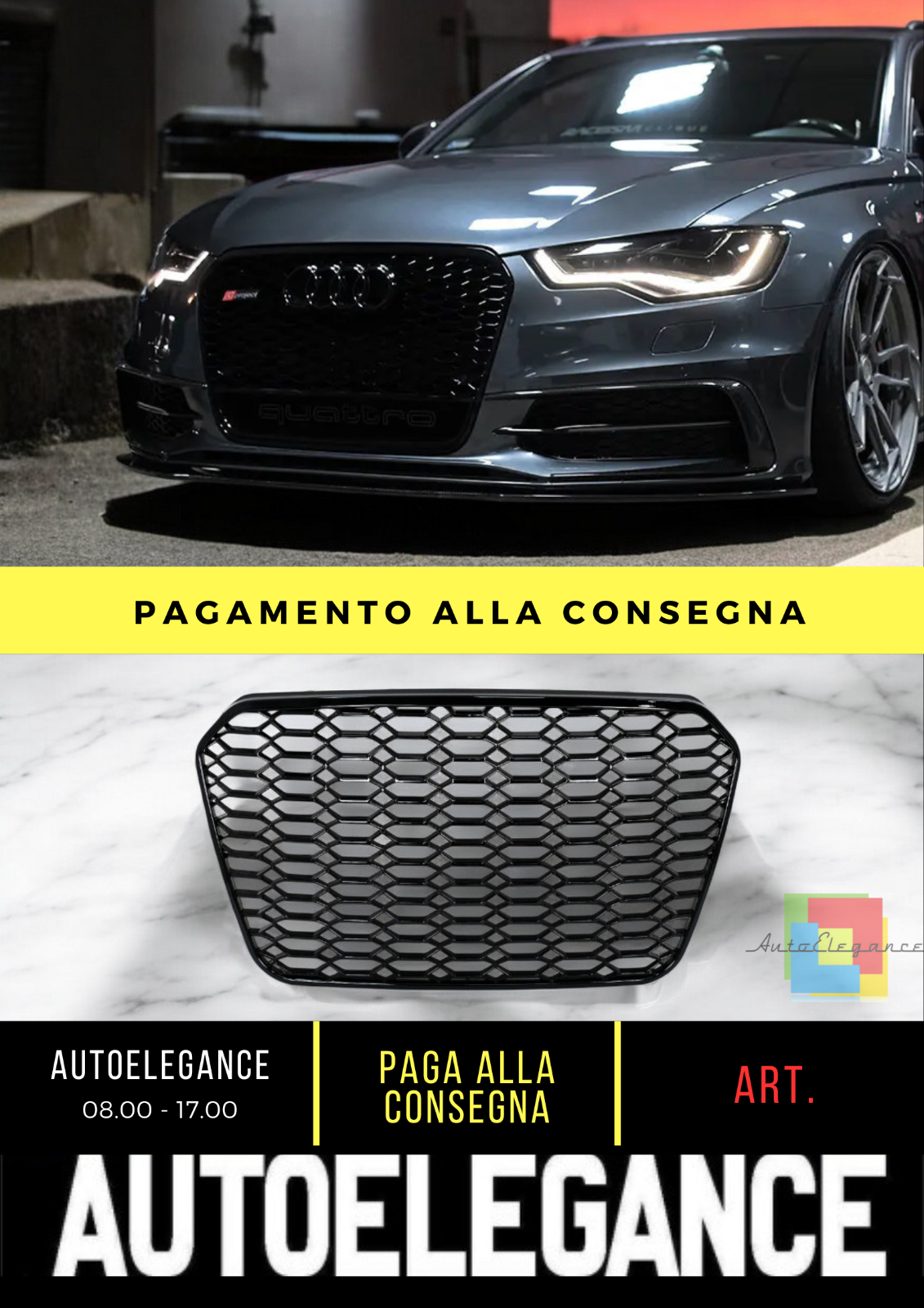 ✨✨Griglia centrale senza badge adatta per Audi A6 C7 4G 11-14 Nero lucido✨✨