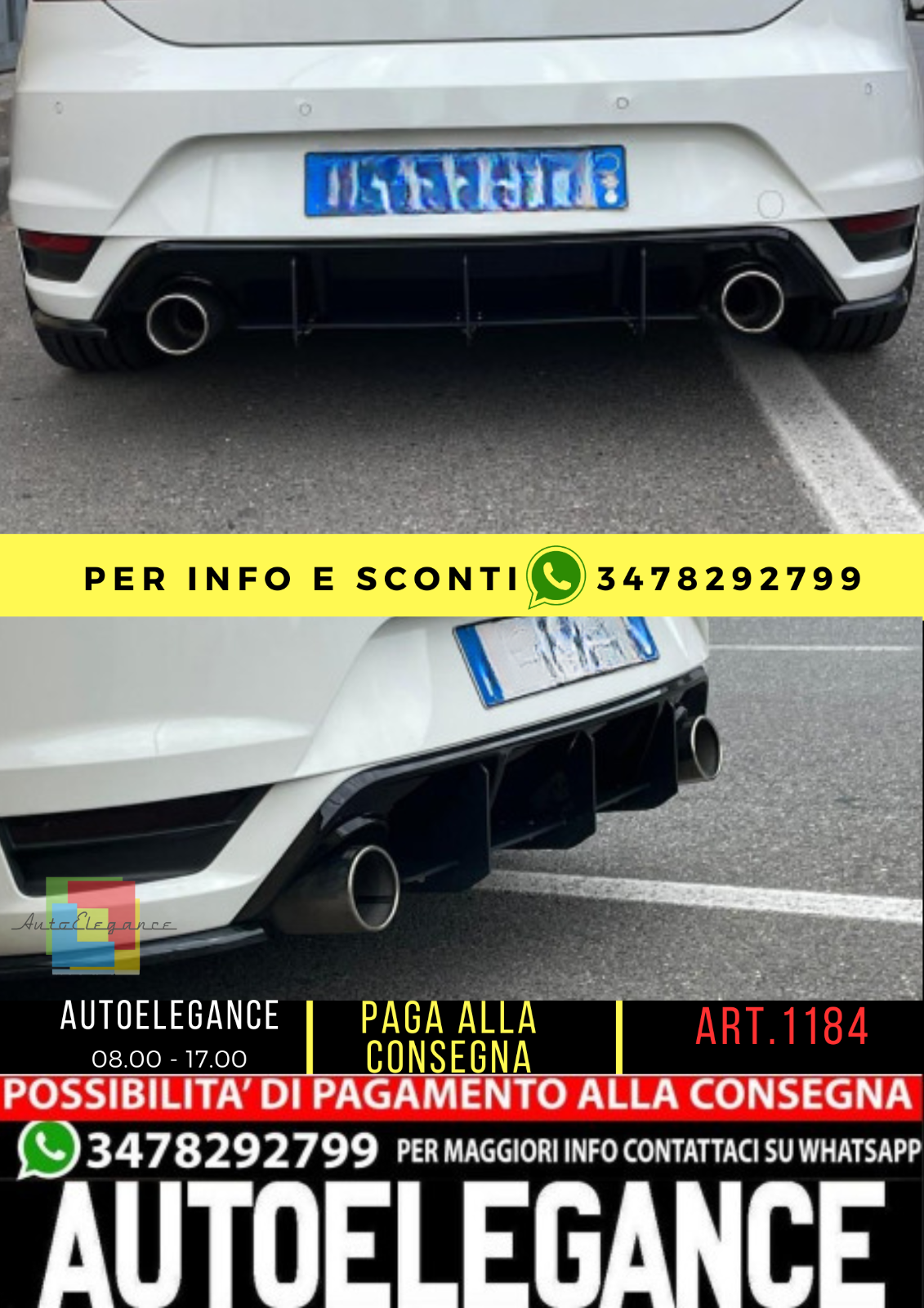 ⭐1184 FLAP DIFFUSORE LEON 5F MK3 2012-2017 FR CUPRA LOOK AERO NERO ⭐