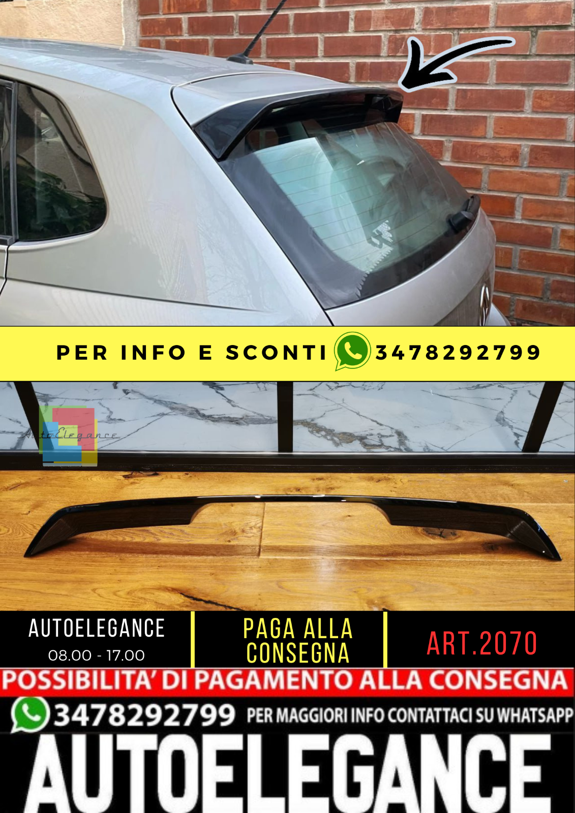 ✨2070 SPOILER ADATTO PER VW POLO AW1 STANDARD NERO LUCIDO✨