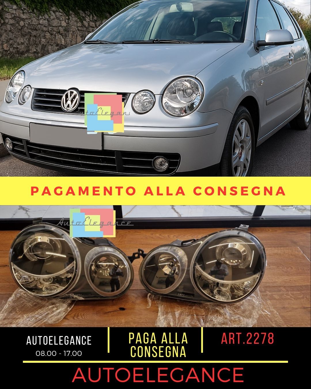⭐ART.2278 FARI ANTERIORI POLO 2001-2005 ANGEL H7/H7⭐
