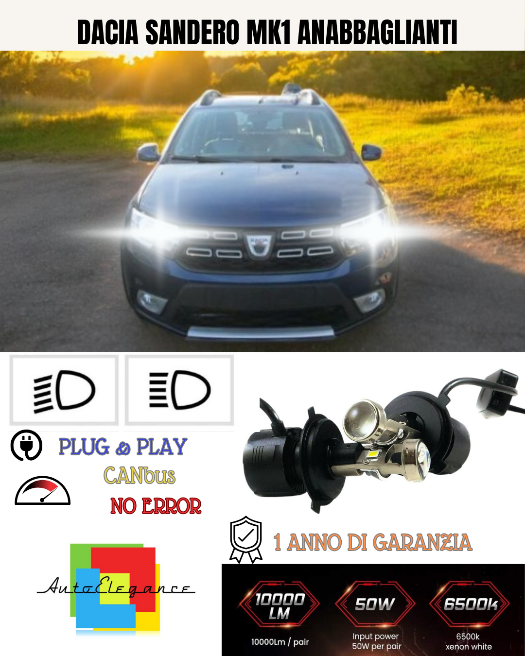KIT BI-LED H4 PER  DACIA SANDERO MK1  18000 LUMEN 6000K